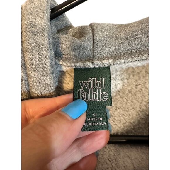 Wild Fable Gray Cut Off Cropped Hooded Cotton Blend Sweatshirt Women Sz S - Picture 7 of 8